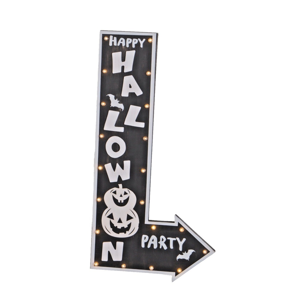 Happy Halloween Party LED Light Up Arrow Sign 36" Wall Decor Pumpkins Bats